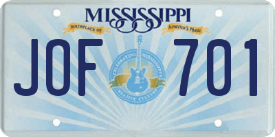 MS license plate JOF701