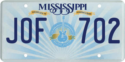 MS license plate JOF702