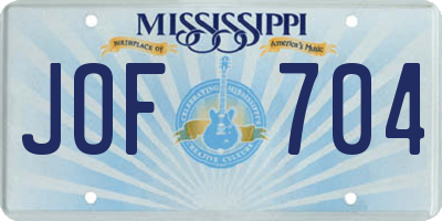 MS license plate JOF704