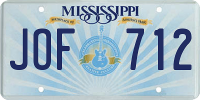 MS license plate JOF712