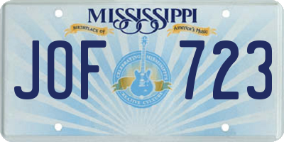 MS license plate JOF723