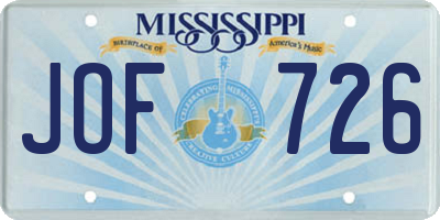 MS license plate JOF726