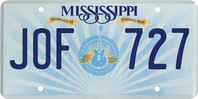 MS license plate JOF727
