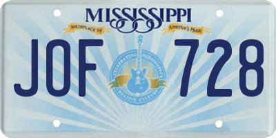 MS license plate JOF728