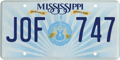 MS license plate JOF747