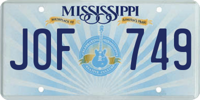 MS license plate JOF749