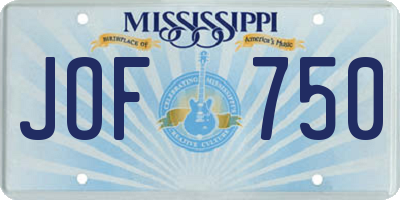 MS license plate JOF750