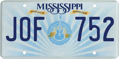 MS license plate JOF752