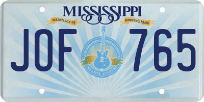 MS license plate JOF765