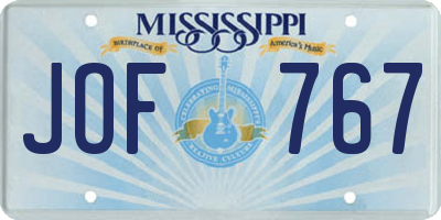 MS license plate JOF767