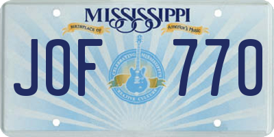 MS license plate JOF770