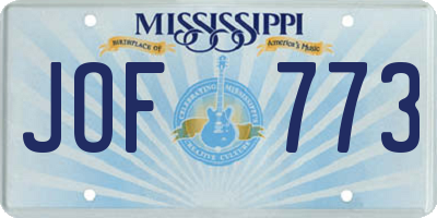 MS license plate JOF773