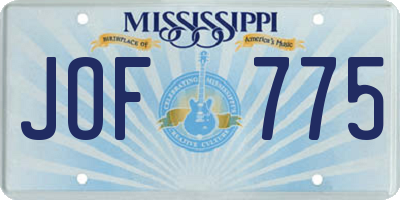 MS license plate JOF775