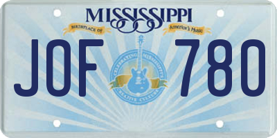 MS license plate JOF780