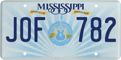 MS license plate JOF782