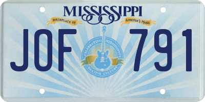 MS license plate JOF791
