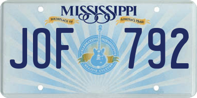 MS license plate JOF792