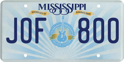MS license plate JOF800
