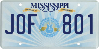 MS license plate JOF801