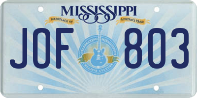 MS license plate JOF803