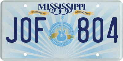 MS license plate JOF804