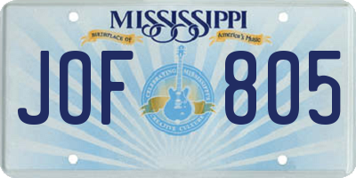 MS license plate JOF805