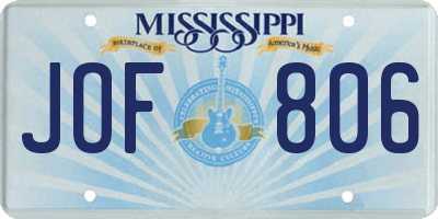 MS license plate JOF806