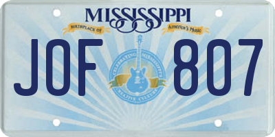 MS license plate JOF807