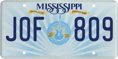 MS license plate JOF809