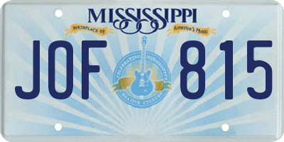 MS license plate JOF815