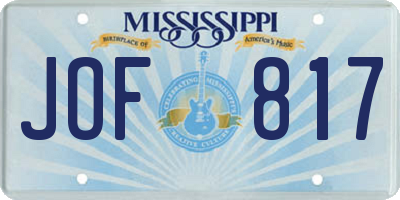 MS license plate JOF817