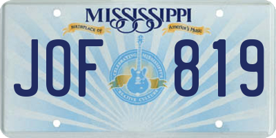 MS license plate JOF819
