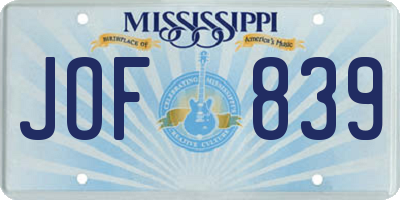MS license plate JOF839