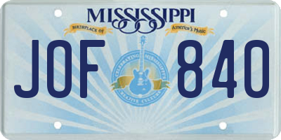 MS license plate JOF840