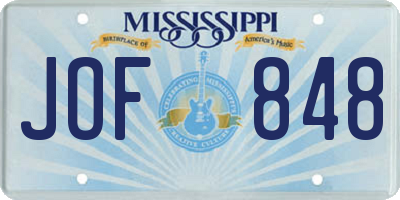 MS license plate JOF848