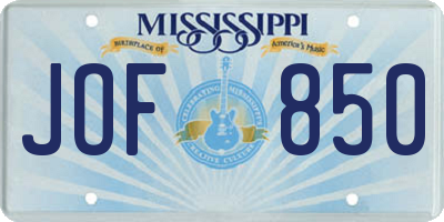 MS license plate JOF850
