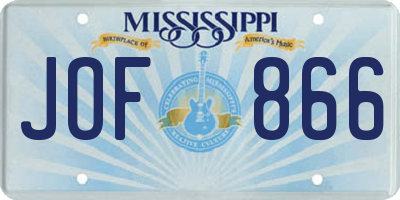 MS license plate JOF866