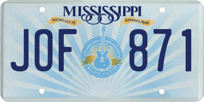 MS license plate JOF871