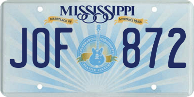MS license plate JOF872