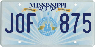 MS license plate JOF875