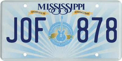 MS license plate JOF878