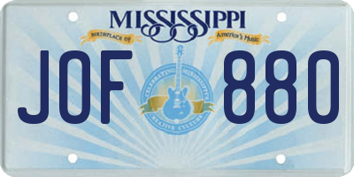 MS license plate JOF880