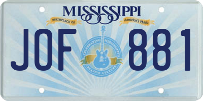 MS license plate JOF881