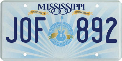 MS license plate JOF892