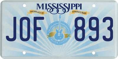 MS license plate JOF893