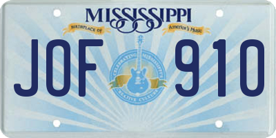 MS license plate JOF910
