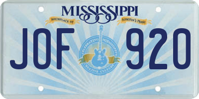 MS license plate JOF920