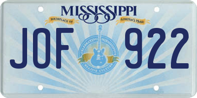 MS license plate JOF922
