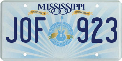 MS license plate JOF923