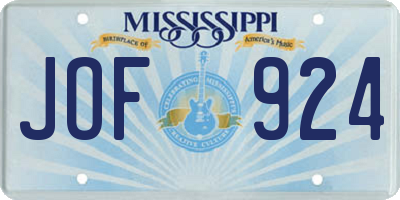 MS license plate JOF924